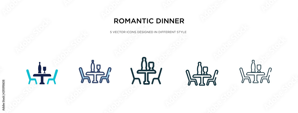 Plakat romantic dinner icon in different style vector illustration. two colored and black romantic dinner vector icons designed in filled, outline, line and stroke style can be used for web, mobile, ui