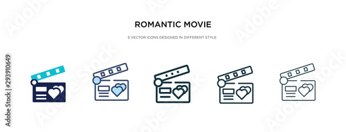 romantic movie icon in different style vector illustration. two colored and black romantic movie vector icons designed in filled, outline, line and stroke style can be used for web, mobile, ui