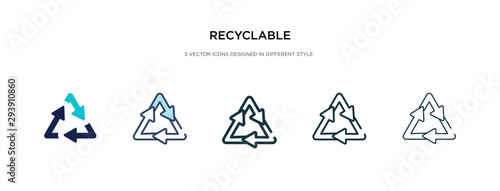 recyclable icon in different style vector illustration. two colored and black recyclable vector icons designed in filled, outline, line and stroke style can be used for web, mobile, ui