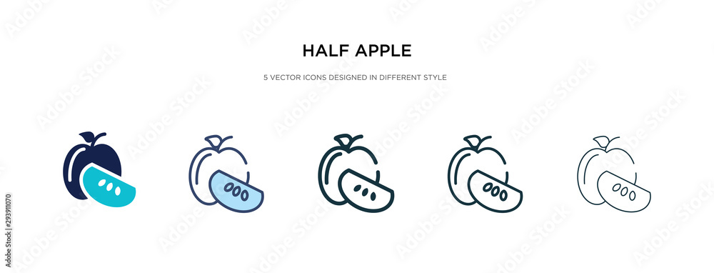 half apple icon in different style vector illustration. two colored and black half apple vector icons designed in filled, outline, line and stroke style can be used for web, mobile, ui