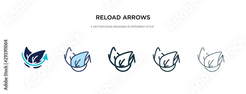 reload arrows icon in different style vector illustration. two colored and black reload arrows vector icons designed in filled  outline  line and stroke style can be used for web  mobile  ui