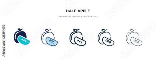 half apple icon in different style vector illustration. two colored and black half apple vector icons designed in filled, outline, line and stroke style can be used for web, mobile, ui