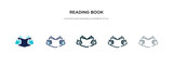 reading book icon in different style vector illustration. two colored and black reading book vector icons designed in filled, outline, line and stroke style can be used for web, mobile, ui