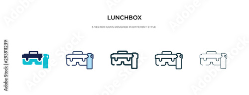 lunchbox icon in different style vector illustration. two colored and black lunchbox vector icons designed in filled, outline, line and stroke style can be used for web, mobile, ui