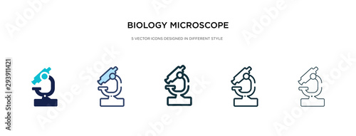 biology microscope icon in different style vector illustration. two colored and black biology microscope vector icons designed in filled, outline, line and stroke style can be used for web, mobile,