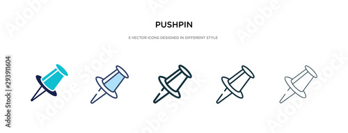 pushpin icon in different style vector illustration. two colored and black pushpin vector icons designed in filled, outline, line and stroke style can be used for web, mobile, ui photo