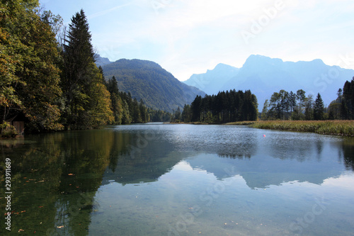 Scenic view of the shallow crystal clear water of the Almsee, near Grünau im Almtal, Oberösterreich, Austria