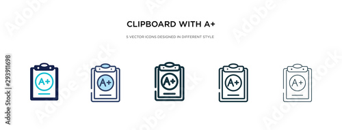 clipboard with a+ icon in different style vector illustration. two colored and black clipboard with a+ vector icons designed in filled, outline, line and stroke style can be used for web, mobile, ui