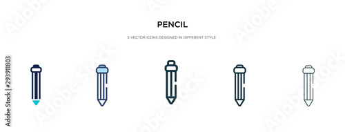 pencil icon in different style vector illustration. two colored and black pencil vector icons designed in filled  outline  line and stroke style can be used for web  mobile  ui