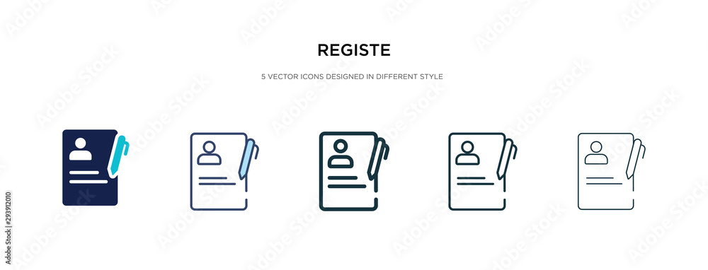 registe icon in different style vector illustration. two colored and black registe vector icons designed in filled, outline, line and stroke style can be used for web, mobile, ui registe icon in different style vector illustration. two colored and black registe vector icons designed in filled, outline, line and stroke style can be used for web, mobile, ui