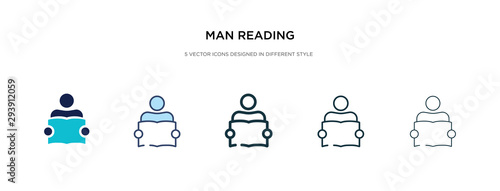 man reading icon in different style vector illustration. two colored and black man reading vector icons designed in filled, outline, line and stroke style can be used for web, mobile, ui