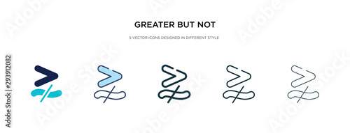 greater but not equivalent icon in different style vector illustration. two colored and black greater but not equivalent vector icons designed in filled, outline, line and stroke style can be used