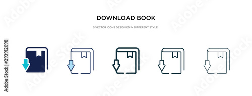download book icon in different style vector illustration. two colored and black download book vector icons designed in filled, outline, line and stroke style can be used for web, mobile, ui