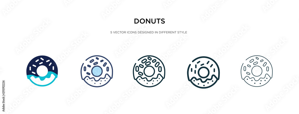 donuts icon in different style vector illustration. two colored and black donuts vector icons designed in filled, outline, line and stroke style can be used for web, mobile, ui