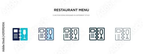 restaurant menu icon in different style vector illustration. two colored and black restaurant menu vector icons designed in filled, outline, line and stroke style can be used for web, mobile, ui