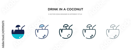 drink in a coconut icon in different style vector illustration. two colored and black drink in a coconut vector icons designed filled, outline, line and stroke style can be used for web, mobile, ui