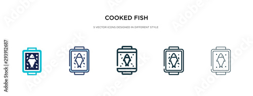 cooked fish icon in different style vector illustration. two colored and black cooked fish vector icons designed in filled, outline, line and stroke style can be used for web, mobile, ui