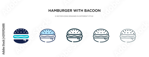 hamburger with bacoon icon in different style vector illustration. two colored and black hamburger with bacoon vector icons designed in filled, outline, line and stroke style can be used for web,