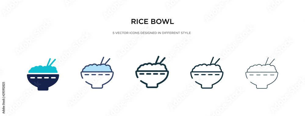 rice bowl icon in different style vector illustration. two colored and black rice bowl vector icons designed in filled, outline, line and stroke style can be used for web, mobile, ui rice bowl icon in different style vector illustration. two colored and black rice bowl vector icons designed in filled, outline, line and stroke style can be used for web, mobile, ui