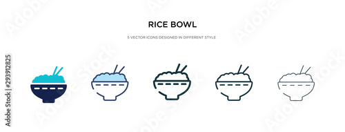 rice bowl icon in different style vector illustration. two colored and black rice bowl vector icons designed in filled, outline, line and stroke style can be used for web, mobile, ui