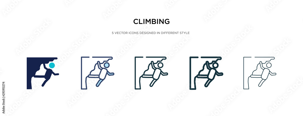 climbing icon in different style vector illustration. two colored and black climbing vector icons designed in filled, outline, line and stroke style can be used for web, mobile, ui climbing icon in different style vector illustration. two colored and black climbing vector icons designed in filled, outline, line and stroke style can be used for web, mobile, ui