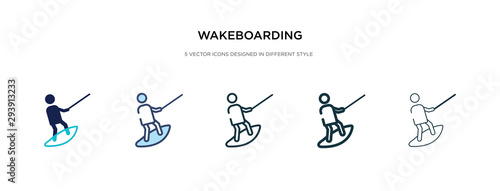wakeboarding icon in different style vector illustration. two colored and black wakeboarding vector icons designed in filled, outline, line and stroke style can be used for web, mobile, ui