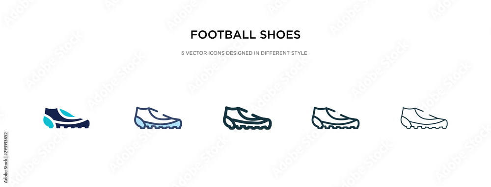 football shoes icon in different style vector illustration. two colored and black football shoes vector icons designed in filled, outline, line and stroke style can be used for web, mobile, ui football shoes icon in different style vector illustration. two colored and black football shoes vector icons designed in filled, outline, line and stroke style can be used for web, mobile, ui