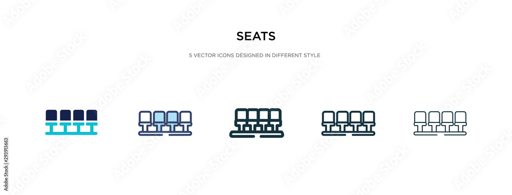 seats icon in different style vector illustration. two colored and black seats vector icons designed in filled, outline, line and stroke style can be used for web, mobile, ui seats icon in different style vector illustration. two colored and black seats vector icons designed in filled, outline, line and stroke style can be used for web, mobile, ui