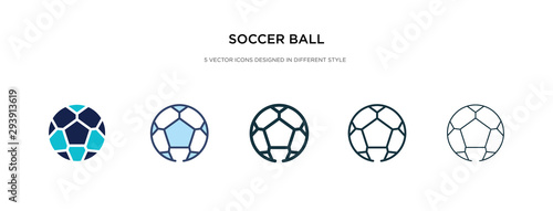 soccer ball icon in different style vector illustration. two colored and black soccer ball vector icons designed in filled, outline, line and stroke style can be used for web, mobile, ui