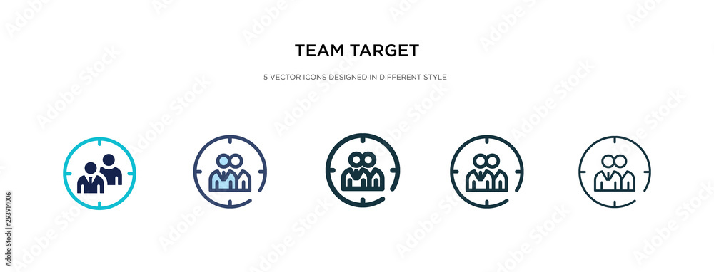 team target icon in different style vector illustration. two colored and black team target vector icons designed in filled, outline, line and stroke style can be used for web, mobile, ui team target icon in different style vector illustration. two colored and black team target vector icons designed in filled, outline, line and stroke style can be used for web, mobile, ui