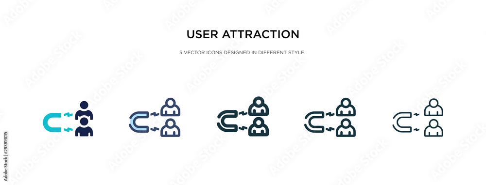 user attraction icon in different style vector illustration. two colored and black user attraction vector icons designed in filled, outline, line and stroke style can be used for web, mobile, ui - obrazy, fototapety, plakaty 