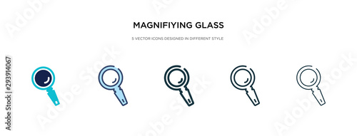 magnifiying glass icon in different style vector illustration. two colored and black magnifiying glass vector icons designed in filled, outline, line and stroke style can be used for web, mobile, ui