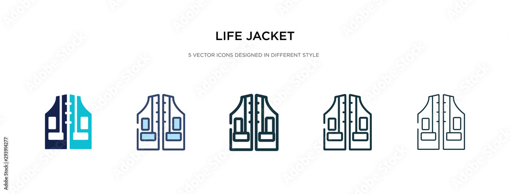 life jacket icon in different style vector illustration. two colored and black life jacket vector icons designed in filled, outline, line and stroke style can be used for web, mobile, ui