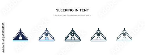 sleeping in tent icon in different style vector illustration. two colored and black sleeping in tent vector icons designed filled, outline, line and stroke style can be used for web, mobile, ui photo