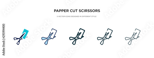 papper cut scirssors icon in different style vector illustration. two colored and black papper cut scirssors vector icons designed in filled, outline, line and stroke style can be used for web,