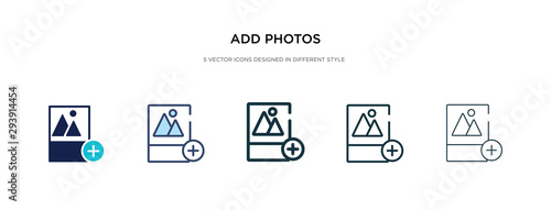 add photos icon in different style vector illustration. two colored and black add photos vector icons designed in filled, outline, line and stroke style can be used for web, mobile, ui