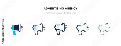 advertising agency icon in different style vector illustration. two colored and black advertising agency vector icons designed in filled, outline, line and stroke style can be used for web, mobile,