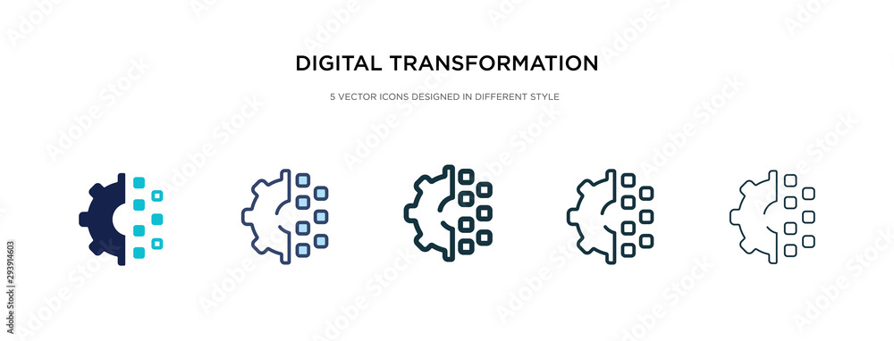 digital transformation icon in different style vector illustration. two colored and black digital transformation vector icons designed in filled, outline, line and stroke style can be used for web, - obrazy, fototapety, plakaty 