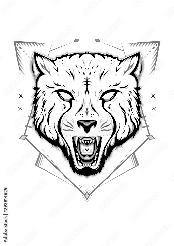 Obraz premium Portrait of Cheetah. line art drawn illustration