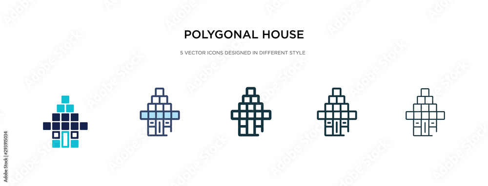 polygonal house or home building icon in different style vector illustration. two colored and black polygonal house or home building vector icons designed in filled, outline, line and stroke style