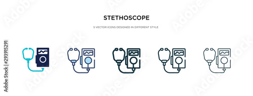 stethoscope icon in different style vector illustration. two colored and black stethoscope vector icons designed in filled  outline  line and stroke style can be used for web  mobile  ui