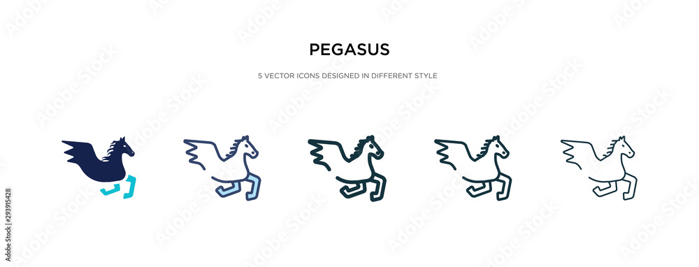pegasus icon in different style vector illustration. two colored and black pegasus vector icons designed in filled, outline, line and stroke style can be used for web, mobile, ui pegasus icon in different style vector illustration. two colored and black pegasus vector icons designed in filled, outline, line and stroke style can be used for web, mobile, ui