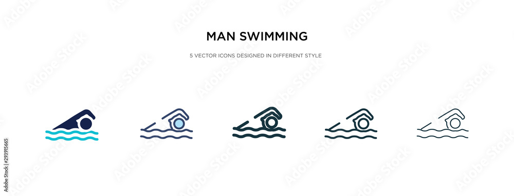 man swimming icon in different style vector illustration. two colored and black man swimming vector icons designed in filled, outline, line and stroke style can be used for web, mobile, ui