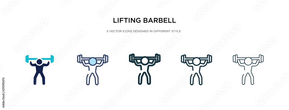 lifting barbell icon in different style vector illustration. two colored and black lifting barbell vector icons designed in filled, outline, line and stroke style can be used for web, mobile, ui lifting barbell icon in different style vector illustration. two colored and black lifting barbell vector icons designed in filled, outline, line and stroke style can be used for web, mobile, ui