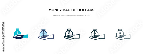 money bag of dollars icon in different style vector illustration. two colored and black money bag of dollars vector icons designed in filled, outline, line and stroke style can be used for web,