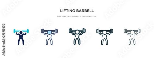 lifting barbell icon in different style vector illustration. two colored and black lifting barbell vector icons designed in filled, outline, line and stroke style can be used for web, mobile, ui photo