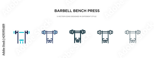 barbell bench press icon in different style vector illustration. two colored and black barbell bench press vector icons designed in filled, outline, line and stroke style can be used for web,