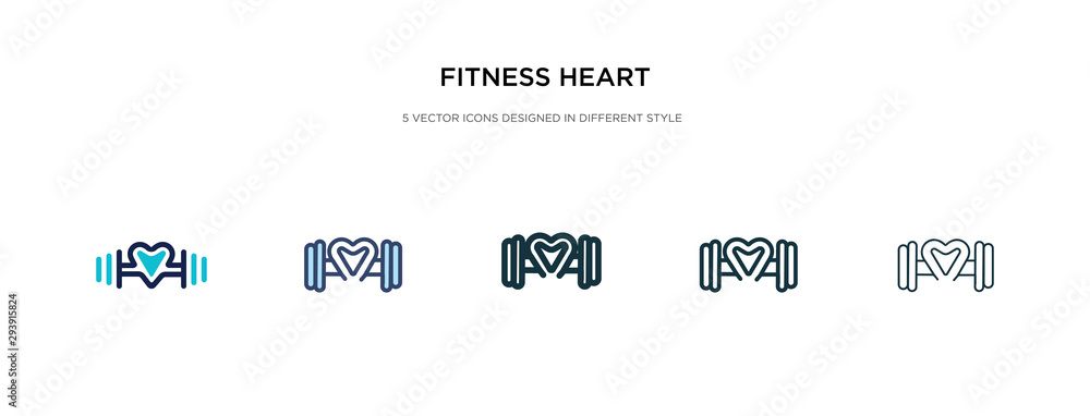 fitness heart icon in different style vector illustration. two colored and black fitness heart vector icons designed in filled, outline, line and stroke style can be used for web, mobile, ui fitness heart icon in different style vector illustration. two colored and black fitness heart vector icons designed in filled, outline, line and stroke style can be used for web, mobile, ui