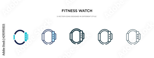 fitness watch icon in different style vector illustration. two colored and black fitness watch vector icons designed in filled, outline, line and stroke style can be used for web, mobile, ui