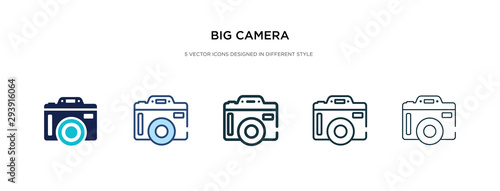 big camera icon in different style vector illustration. two colored and black big camera vector icons designed in filled, outline, line and stroke style can be used for web, mobile, ui